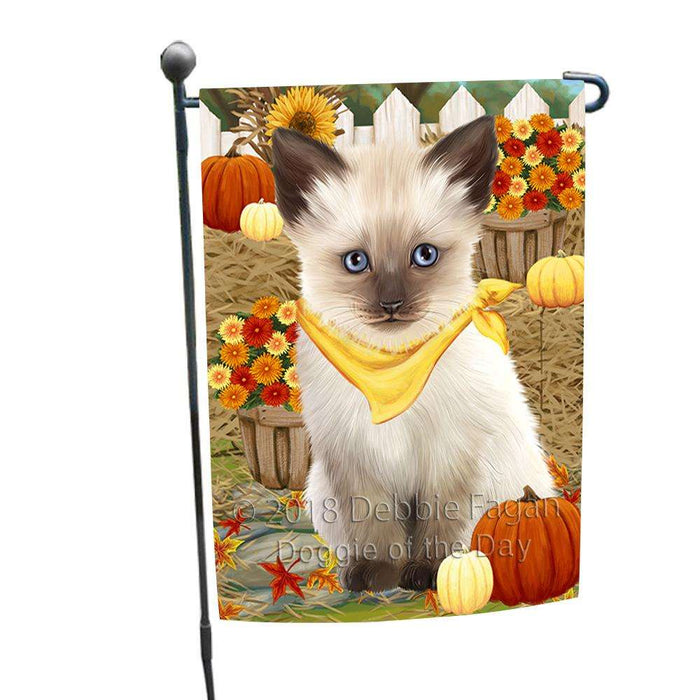 Fall Autumn Greeting Siamese Cat with Pumpkins Garden Flag GFLG52290