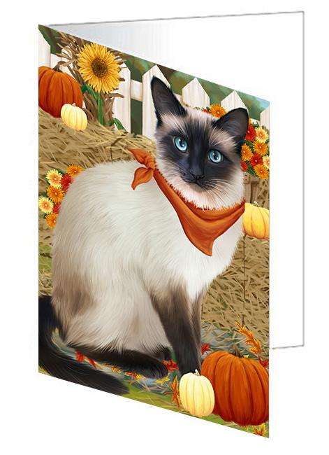 Fall Autumn Greeting Siamese Cat with Pumpkins Handmade Artwork Assorted Pets Greeting Cards and Note Cards with Envelopes for All Occasions and Holiday Seasons GCD61061