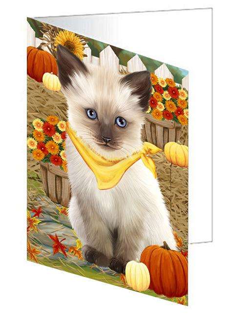 Fall Autumn Greeting Siamese Cat with Pumpkins Handmade Artwork Assorted Pets Greeting Cards and Note Cards with Envelopes for All Occasions and Holiday Seasons GCD61064