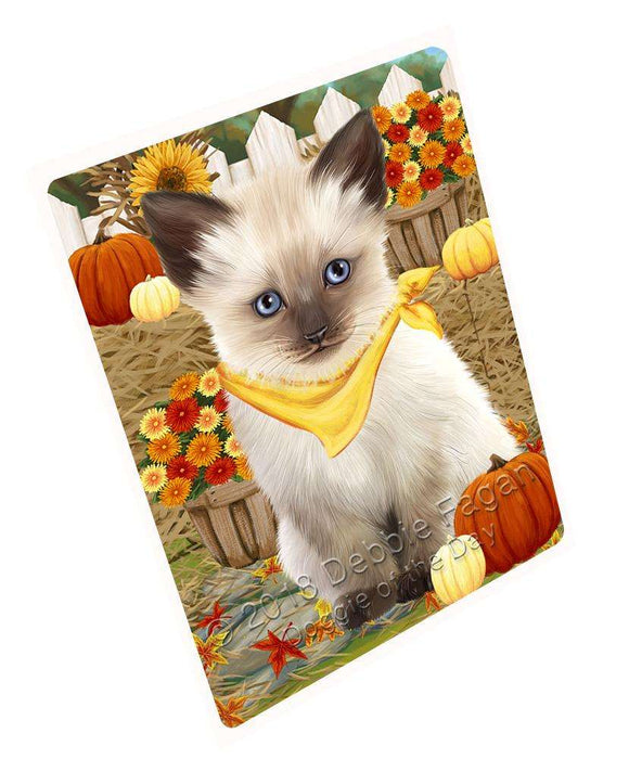 Fall Autumn Greeting Siamese Cat with Pumpkins Large Refrigerator / Dishwasher Magnet RMAG74256