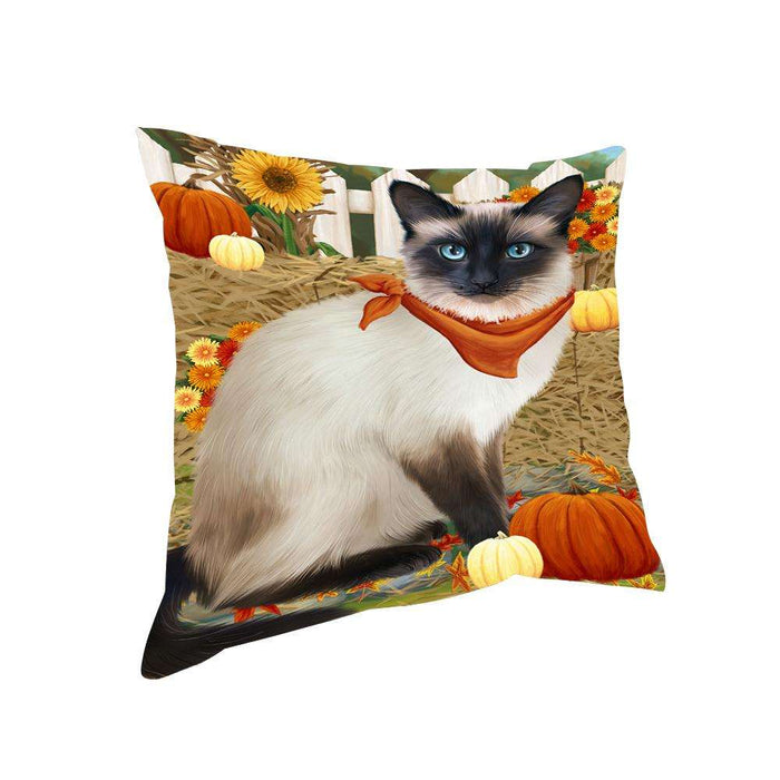 Fall Autumn Greeting Siamese Cat with Pumpkins Pillow PIL65532