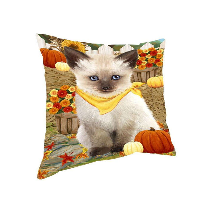 Fall Autumn Greeting Siamese Cat with Pumpkins Pillow PIL65536