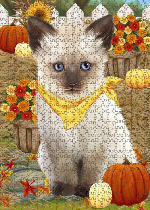 Fall Autumn Greeting Siamese Cat with Pumpkins Puzzle with Photo Tin PUZL60966