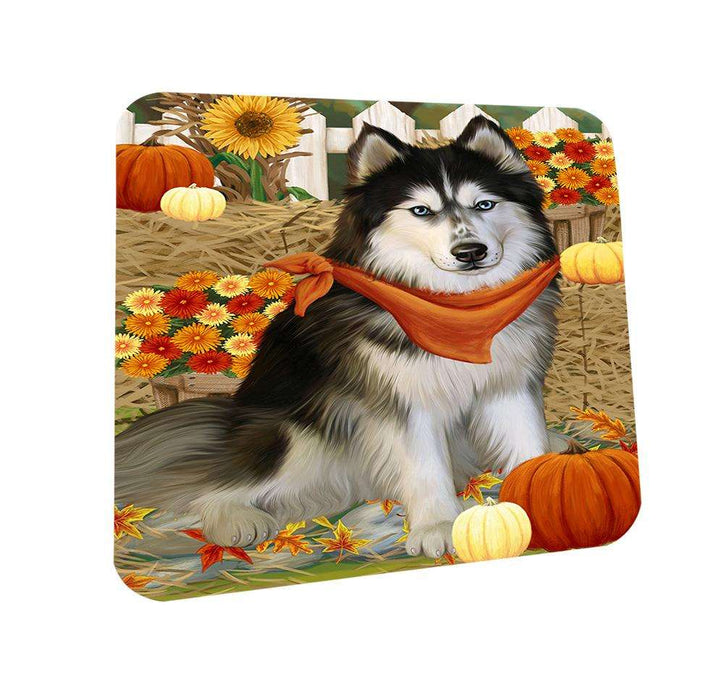 Fall Autumn Greeting Siberian Huskie Dog with Pumpkins Coasters Set of 4 CST50819