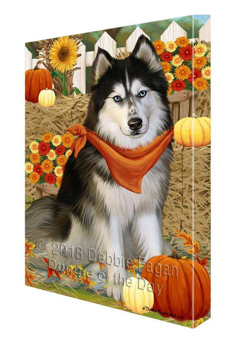 Fall Autumn Greeting Siberian Husky Dog with Pumpkins Canvas Print Wall Art Décor CVS74069