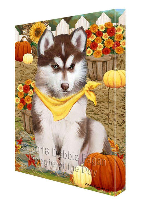 Fall Autumn Greeting Siberian Husky Dog with Pumpkins Canvas Print Wall Art Décor CVS74078