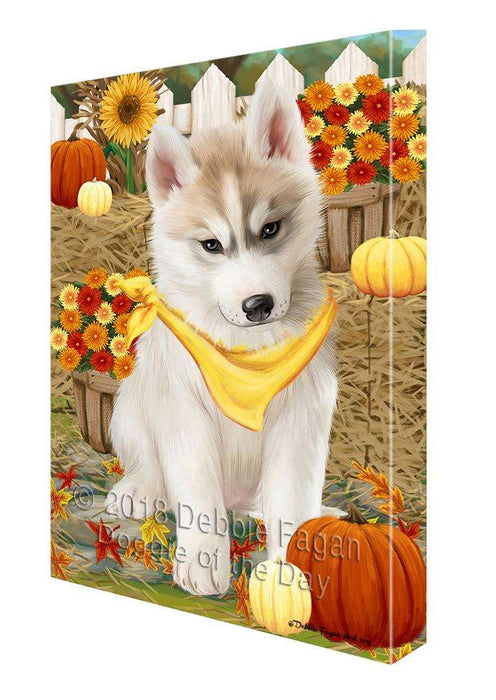 Fall Autumn Greeting Siberian Husky Dog with Pumpkins Canvas Print Wall Art Décor CVS74087