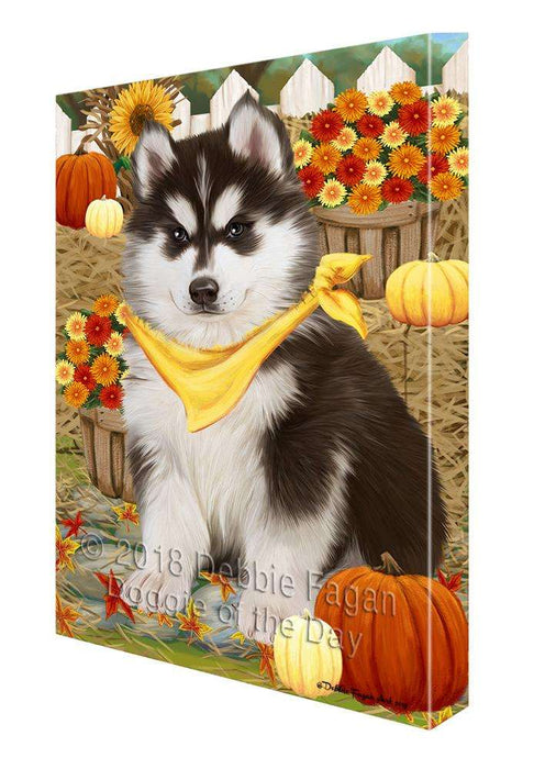 Fall Autumn Greeting Siberian Husky Dog with Pumpkins Canvas Print Wall Art Décor CVS74096