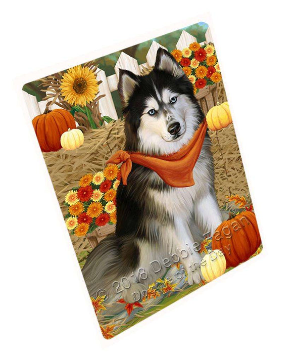 Fall Autumn Greeting Siberian Husky Dog with Pumpkins Cutting Board C56640