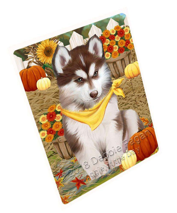 Fall Autumn Greeting Siberian Husky Dog with Pumpkins Cutting Board C56643