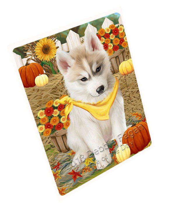Fall Autumn Greeting Siberian Husky Dog with Pumpkins Cutting Board C56646