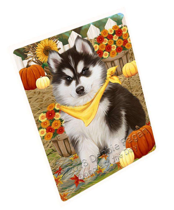Fall Autumn Greeting Siberian Husky Dog with Pumpkins Cutting Board C56649