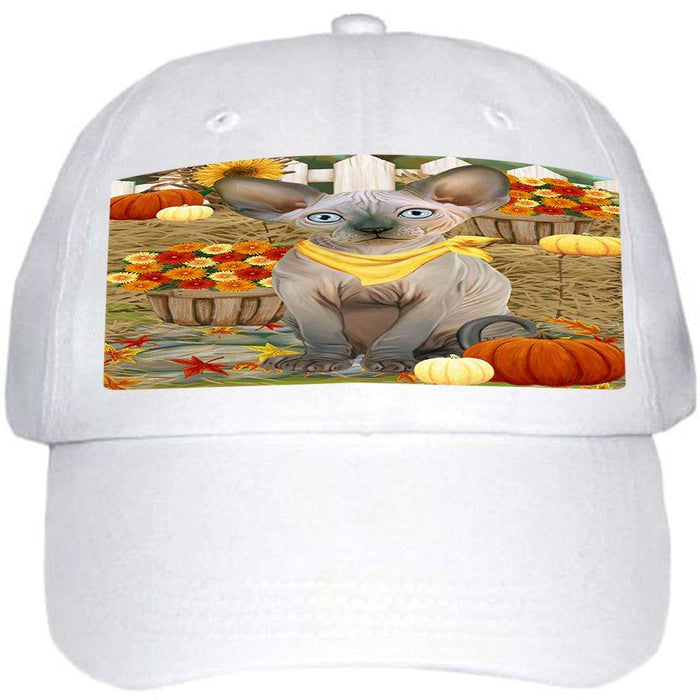 Fall Autumn Greeting Sphynx Cat with Pumpkins Ball Hat Cap HAT60774
