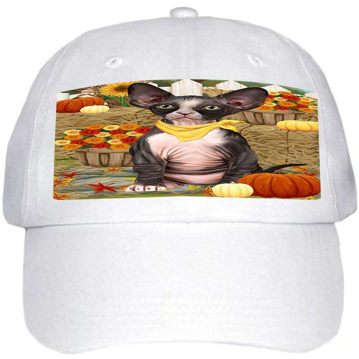Fall Autumn Greeting Sphynx Cat with Pumpkins Ball Hat Cap HAT60777