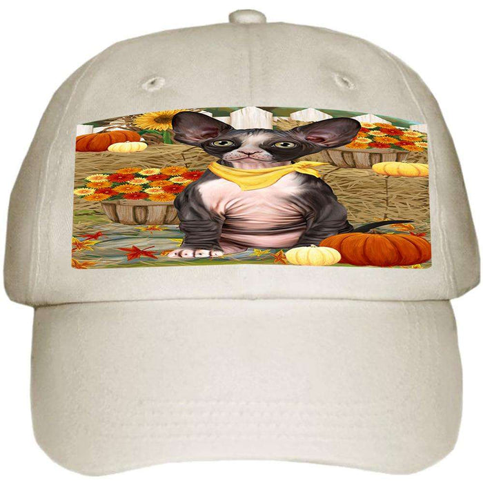 Fall Autumn Greeting Sphynx Cat with Pumpkins Ball Hat Cap HAT60777