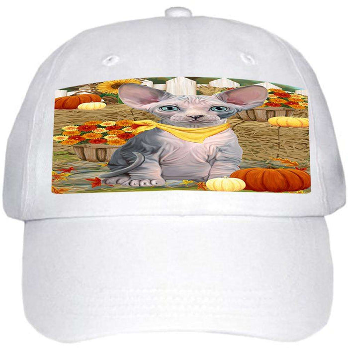 Fall Autumn Greeting Sphynx Cat with Pumpkins Ball Hat Cap HAT60780