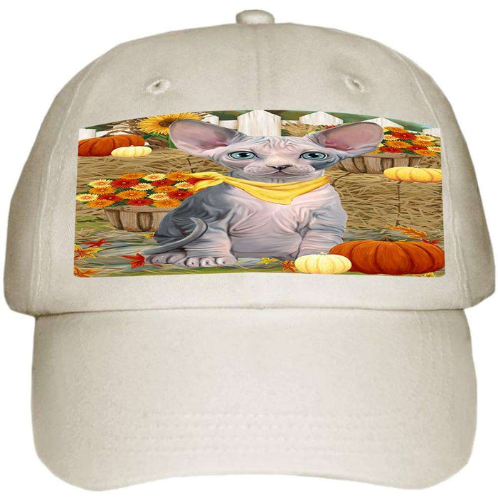 Fall Autumn Greeting Sphynx Cat with Pumpkins Ball Hat Cap HAT60780