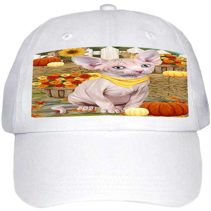 Fall Autumn Greeting Sphynx Cat with Pumpkins Ball Hat Cap HAT60783