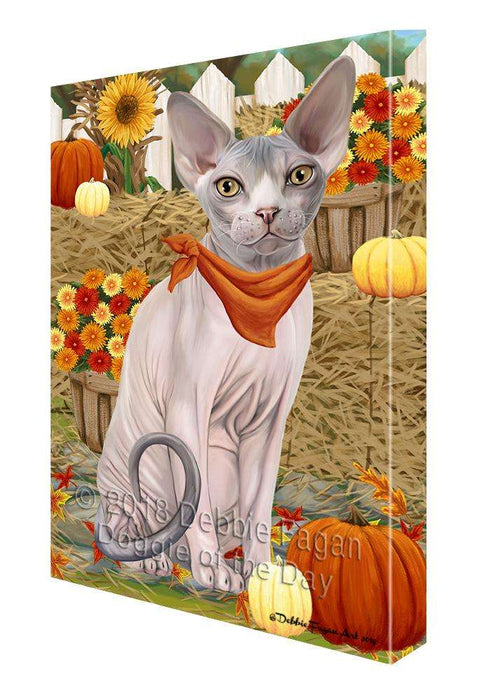 Fall Autumn Greeting Sphynx Cat with Pumpkins Canvas Print Wall Art Décor CVS87911