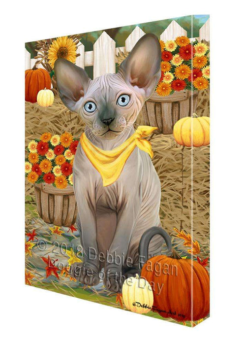 Fall Autumn Greeting Sphynx Cat with Pumpkins Canvas Print Wall Art Décor CVS87920