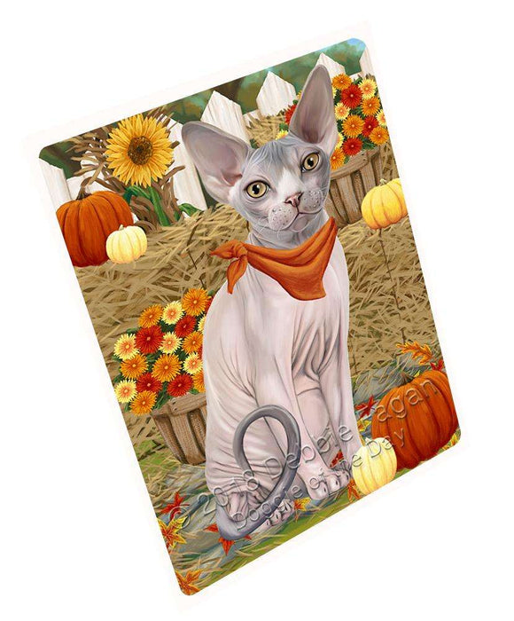 Fall Autumn Greeting Sphynx Cat with Pumpkins Cutting Board C61131