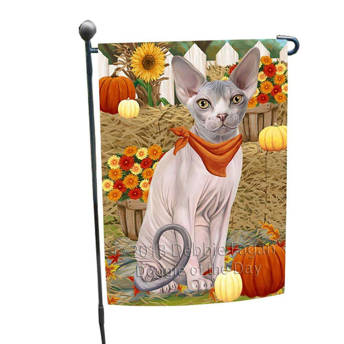 Fall Autumn Greeting Sphynx Cat with Pumpkins Garden Flag GFLG52291
