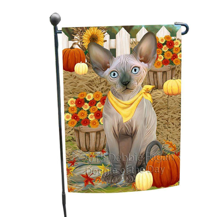 Fall Autumn Greeting Sphynx Cat with Pumpkins Garden Flag GFLG52292