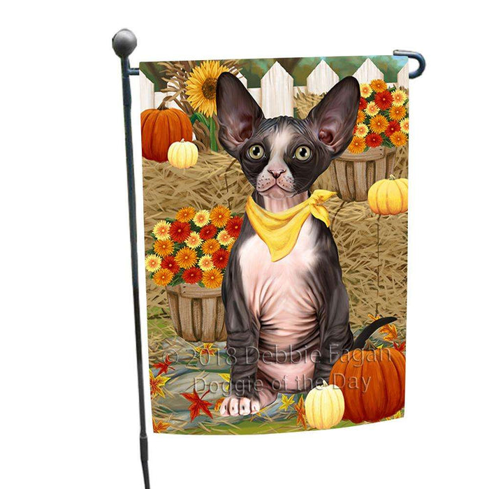 Fall Autumn Greeting Sphynx Cat with Pumpkins Garden Flag GFLG52293