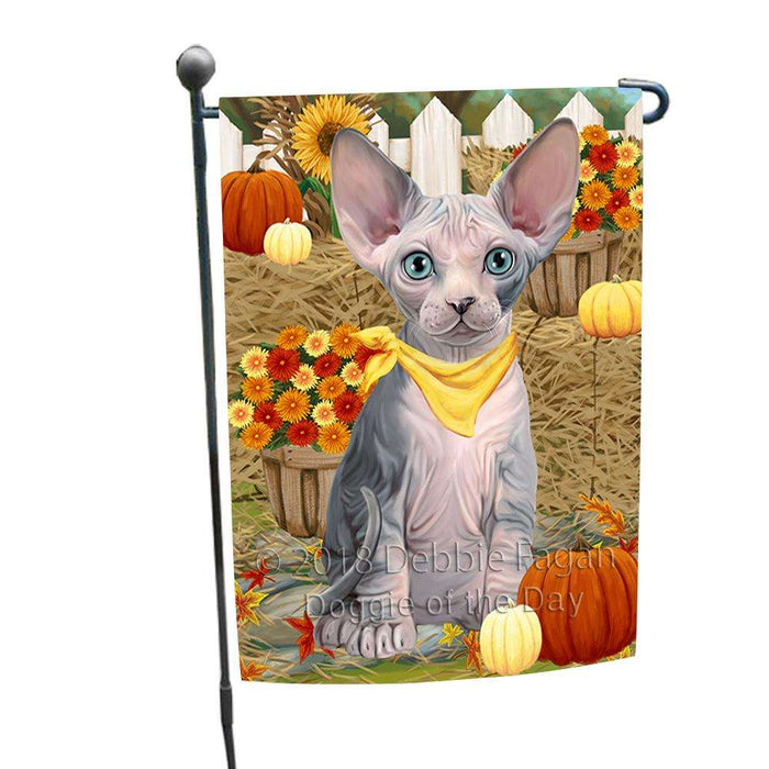 Fall Autumn Greeting Sphynx Cat with Pumpkins Garden Flag GFLG52294