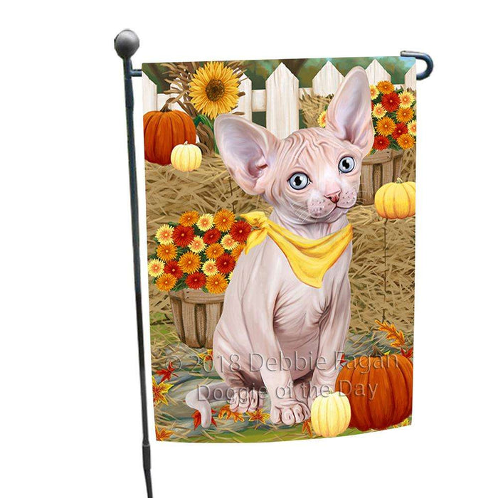 Fall Autumn Greeting Sphynx Cat with Pumpkins Garden Flag GFLG52295