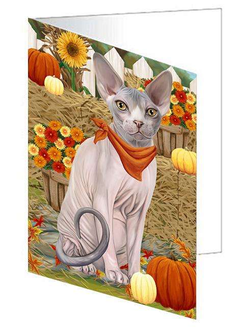 Fall Autumn Greeting Sphynx Cat with Pumpkins Handmade Artwork Assorted Pets Greeting Cards and Note Cards with Envelopes for All Occasions and Holiday Seasons GCD61067