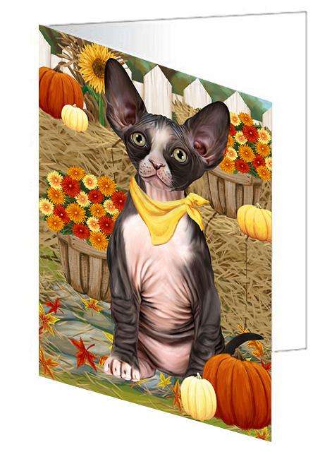 Fall Autumn Greeting Sphynx Cat with Pumpkins Handmade Artwork Assorted Pets Greeting Cards and Note Cards with Envelopes for All Occasions and Holiday Seasons GCD61073