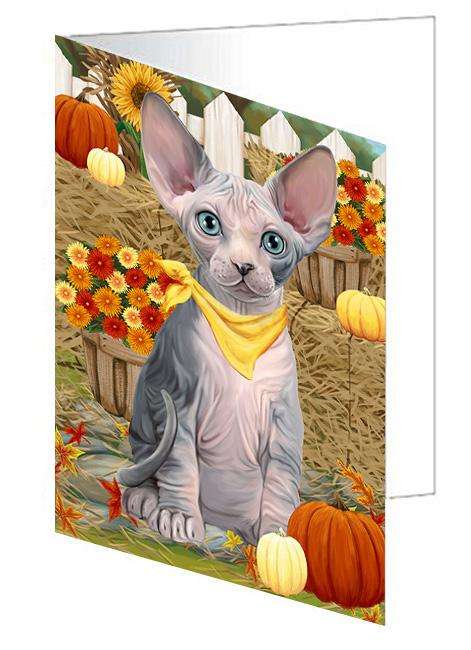 Fall Autumn Greeting Sphynx Cat with Pumpkins Handmade Artwork Assorted Pets Greeting Cards and Note Cards with Envelopes for All Occasions and Holiday Seasons GCD61076