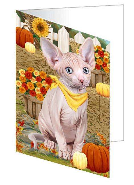 Fall Autumn Greeting Sphynx Cat with Pumpkins Handmade Artwork Assorted Pets Greeting Cards and Note Cards with Envelopes for All Occasions and Holiday Seasons GCD61079