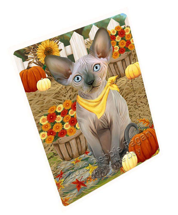 Fall Autumn Greeting Sphynx Cat with Pumpkins Large Refrigerator / Dishwasher Magnet RMAG74268