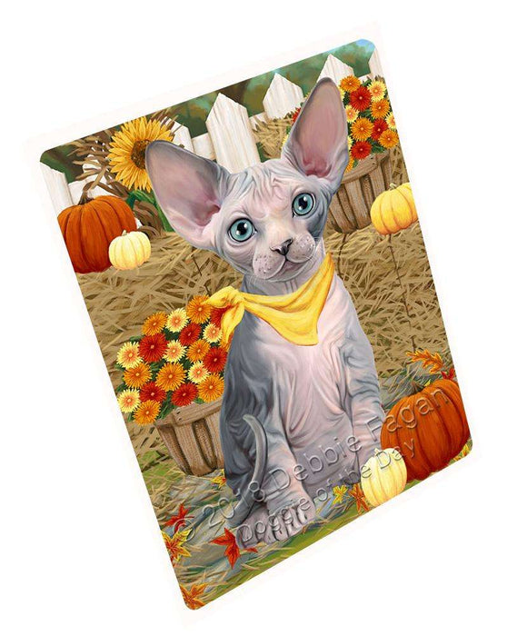 Fall Autumn Greeting Sphynx Cat with Pumpkins Large Refrigerator / Dishwasher Magnet RMAG74280