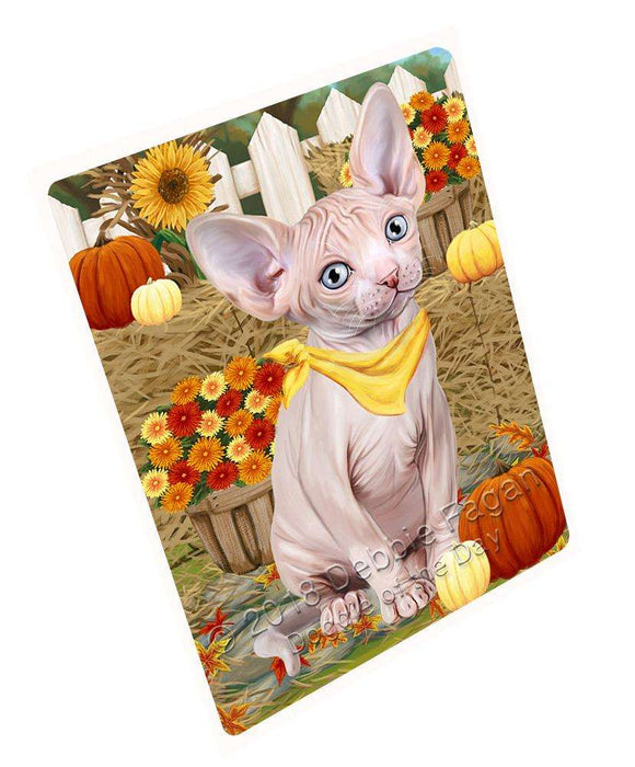 Fall Autumn Greeting Sphynx Cat with Pumpkins Large Refrigerator / Dishwasher Magnet RMAG74286