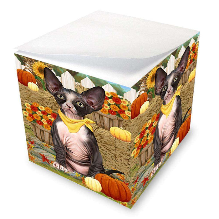 Fall Autumn Greeting Sphynx Cat with Pumpkins Note Cube NOC52348