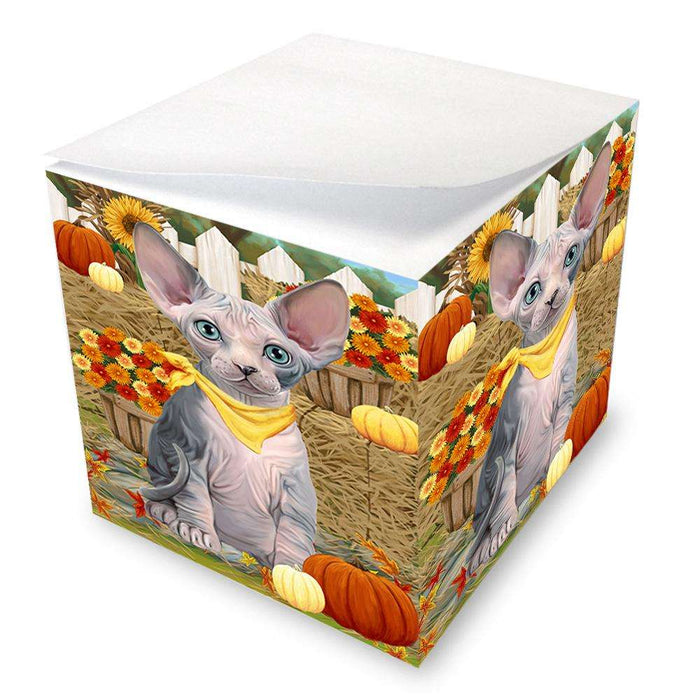 Fall Autumn Greeting Sphynx Cat with Pumpkins Note Cube NOC52349