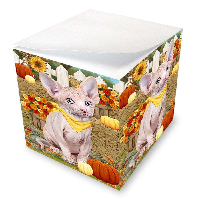 Fall Autumn Greeting Sphynx Cat with Pumpkins Note Cube NOC52350