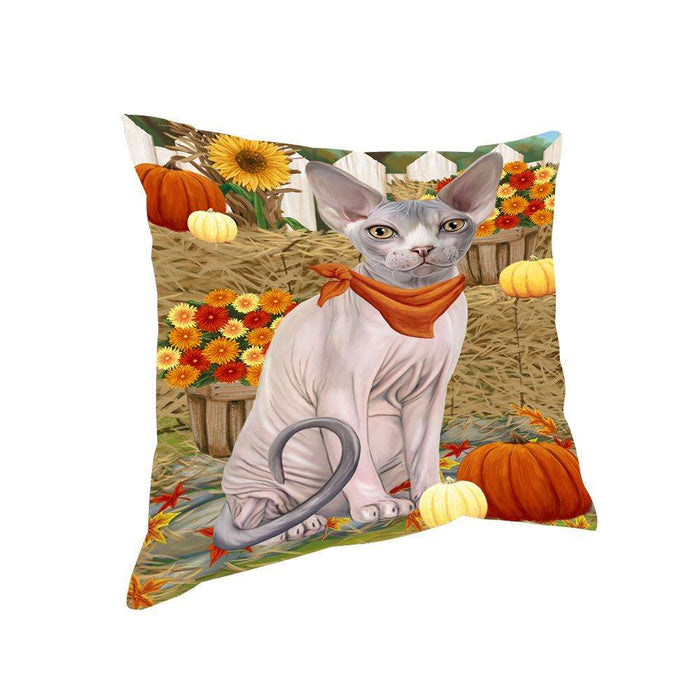 Fall Autumn Greeting Sphynx Cat with Pumpkins Pillow PIL65540