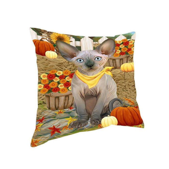 Fall Autumn Greeting Sphynx Cat with Pumpkins Pillow PIL65544