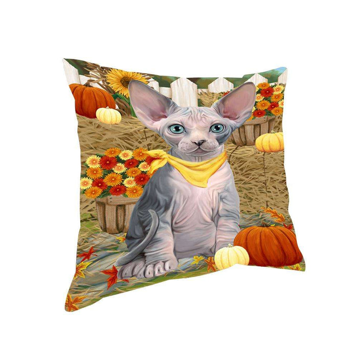 Fall Autumn Greeting Sphynx Cat with Pumpkins Pillow PIL65552