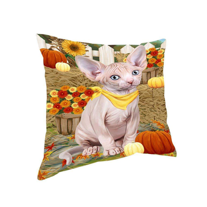 Fall Autumn Greeting Sphynx Cat with Pumpkins Pillow PIL65556
