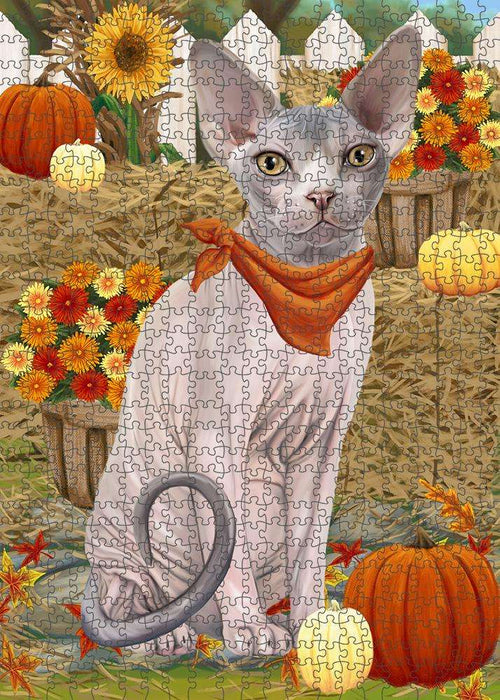 Fall Autumn Greeting Sphynx Cat with Pumpkins Puzzle with Photo Tin PUZL60969