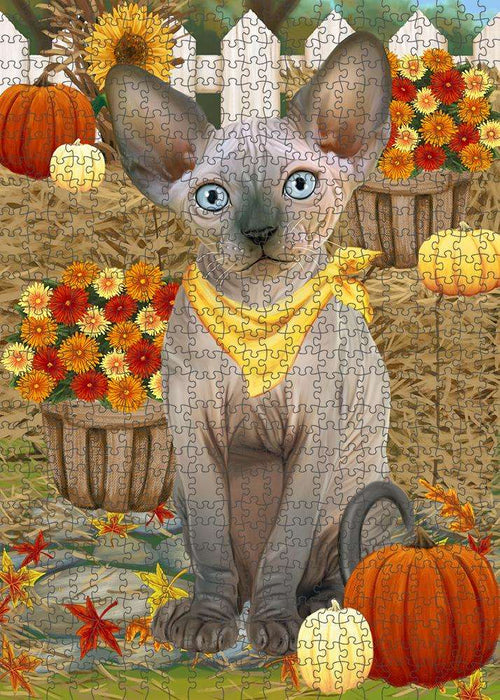 Fall Autumn Greeting Sphynx Cat with Pumpkins Puzzle with Photo Tin PUZL60972