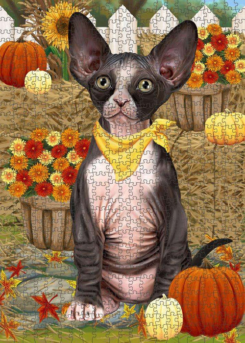 Fall Autumn Greeting Sphynx Cat with Pumpkins Puzzle with Photo Tin PUZL60975