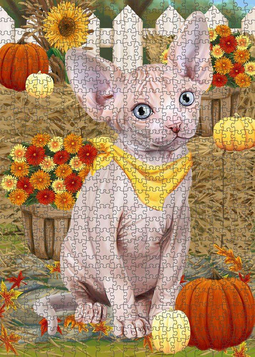 Fall Autumn Greeting Sphynx Cat with Pumpkins Puzzle with Photo Tin PUZL60981