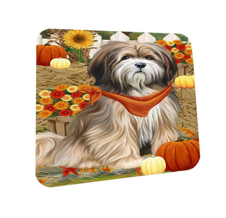 Fall Autumn Greeting Tibetan Terrier Dog with Pumpkins Coasters Set of 4 CST50823