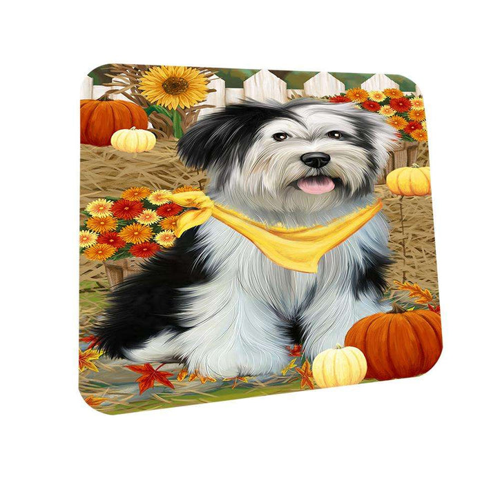 Fall Autumn Greeting Tibetan Terrier Dog with Pumpkins Coasters Set of 4 CST50824